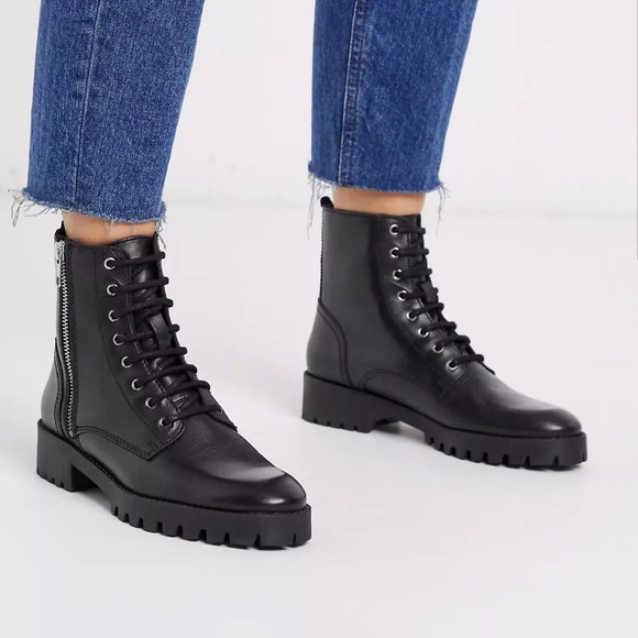 Mango Shoes - Mango Lace Front Leather Biker Boots sz 38